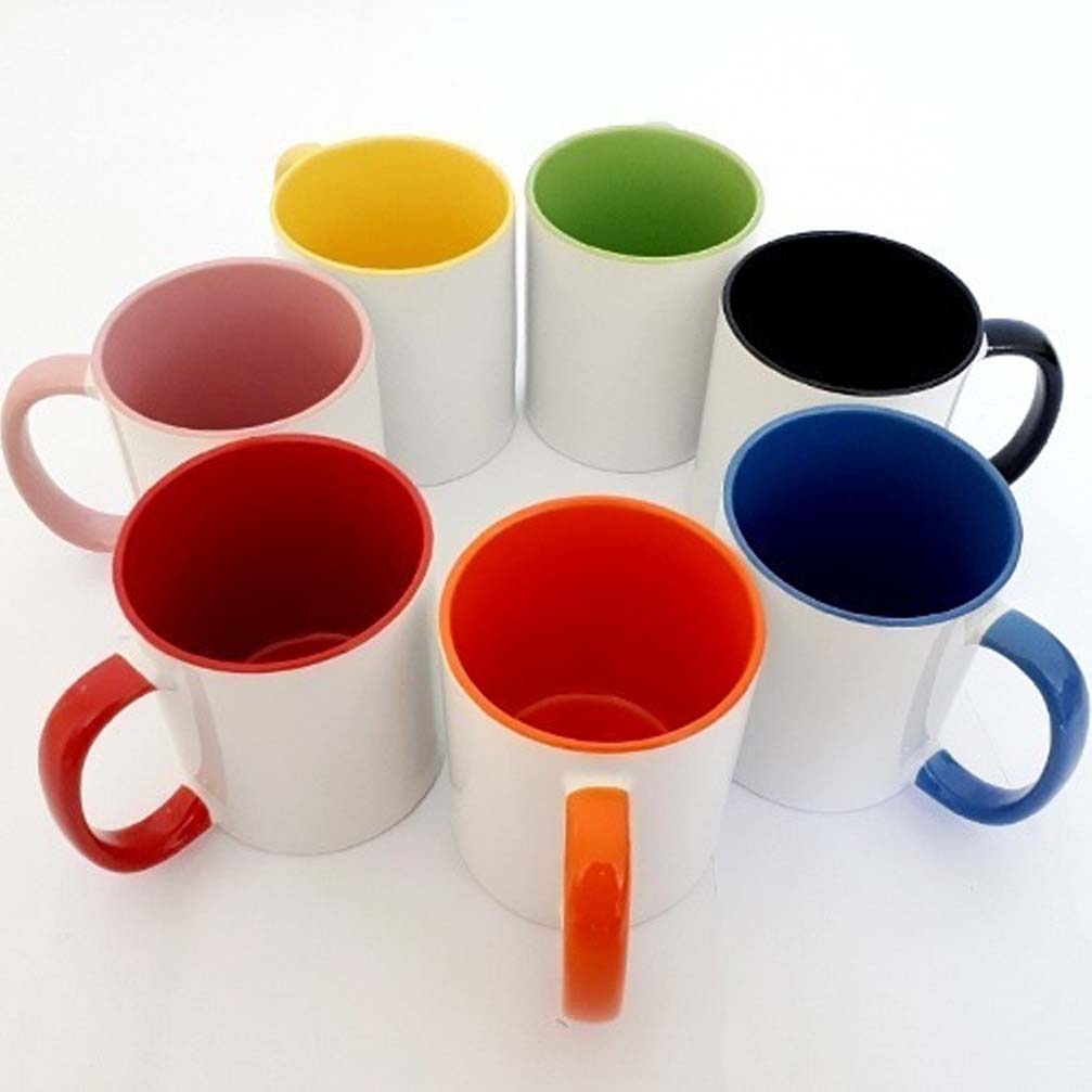 Caneca de Cerâmica Branca Com Alça e Interior Coloridos - 325ml