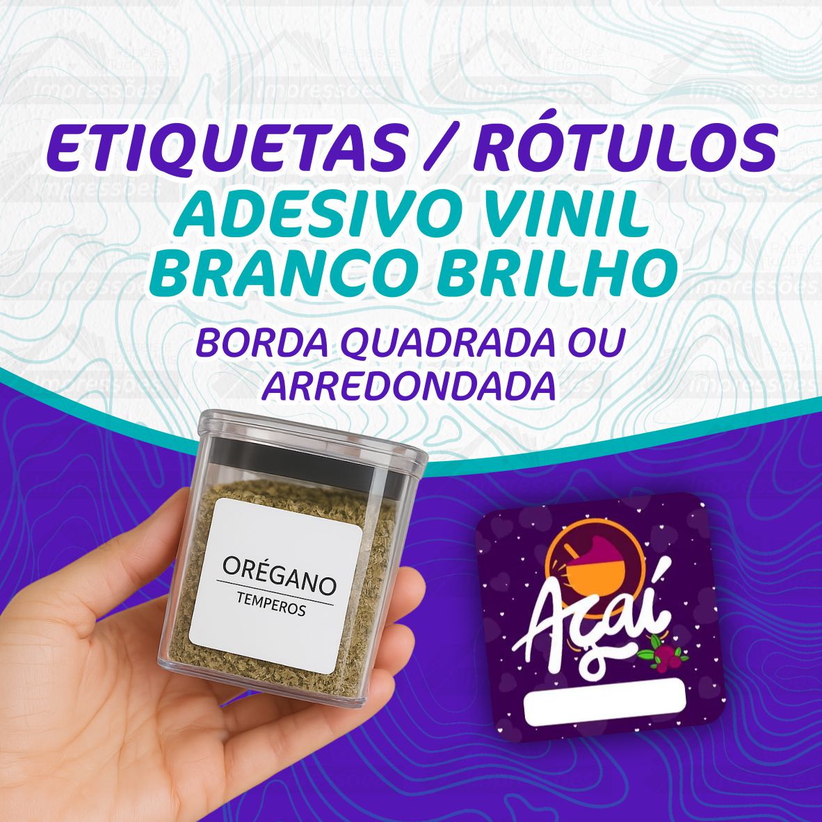 50 Etiquetas Adesivas Personalizadas Vinil Branco(Quadradas)