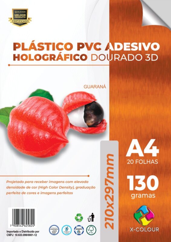 Vinil Adesivo Holográfico Dourado 3D A4 130g X-Colour - Imagem 2