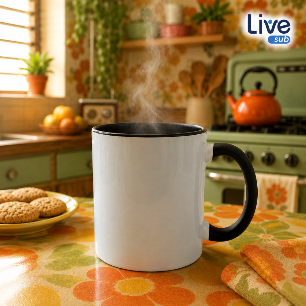 Caneca de Cerâmica Branca Com Alça Soft Interna Preta Live Sub 325 ml